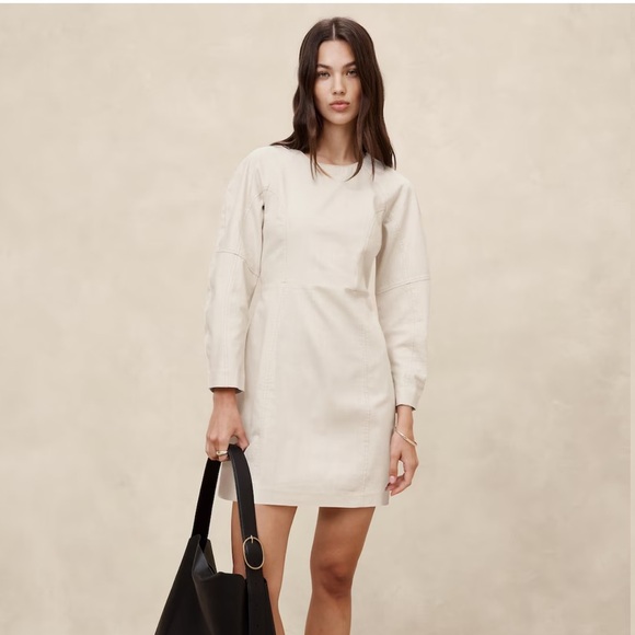 Banana Republic Women's 12 Contoured Denim Mini Dress Ivory NWT 596458 Y2K 90s - Picture 1 of 8